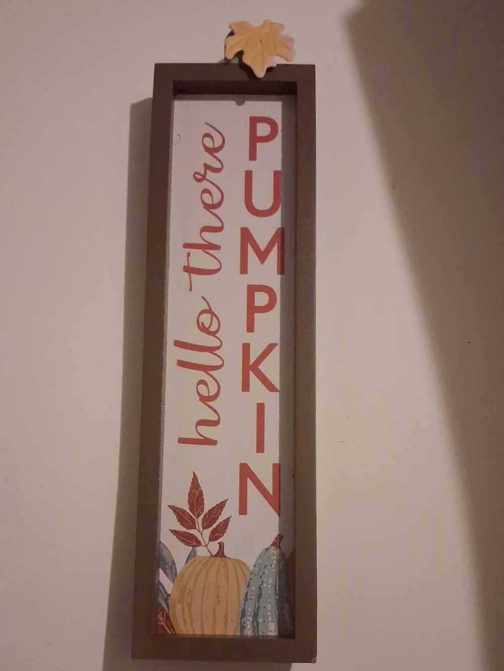 Autumn 'Hello There Pumpkin' Wall Sign - Brown Frame, Orange Accents